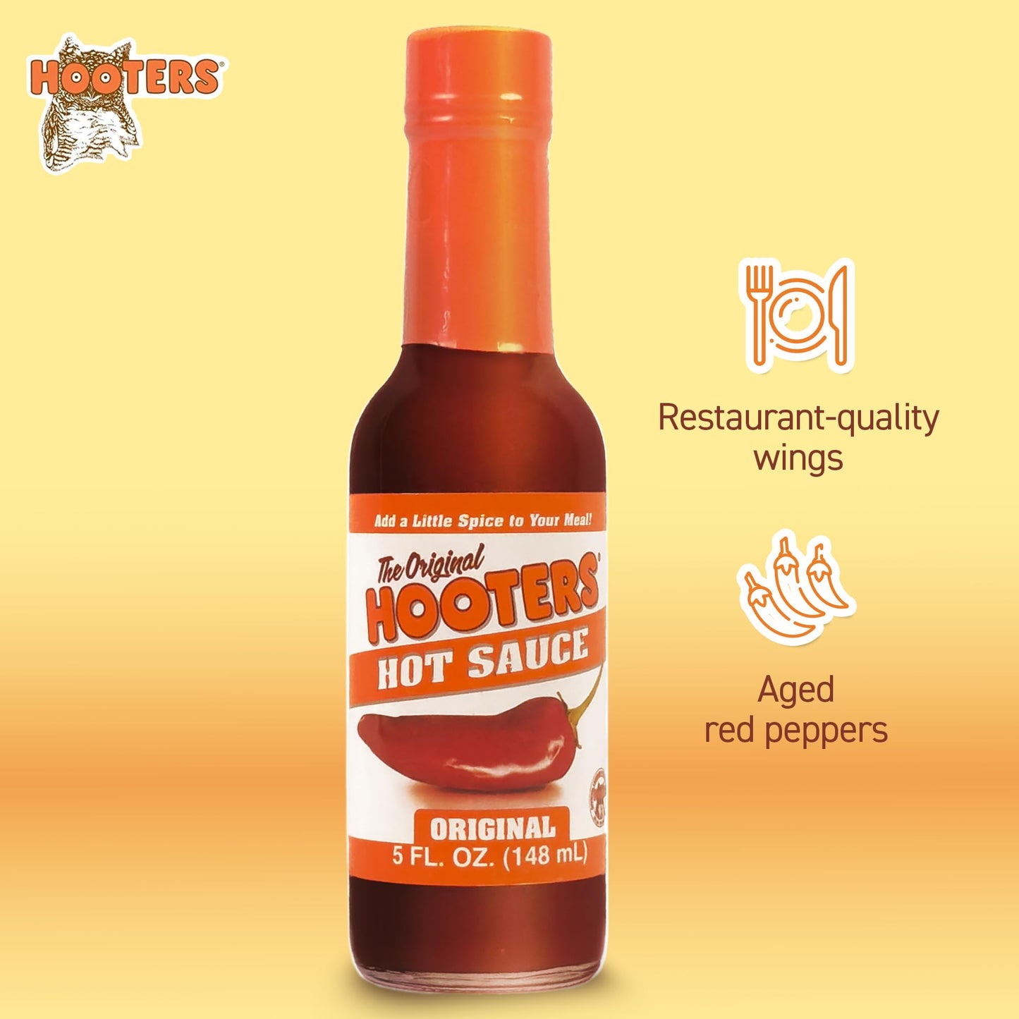 The Original Hooters Hot Sauce - Ideal For Spreads, Crackers And More! A Hot Touch For A Better Taste - Nutritionally Balanced,