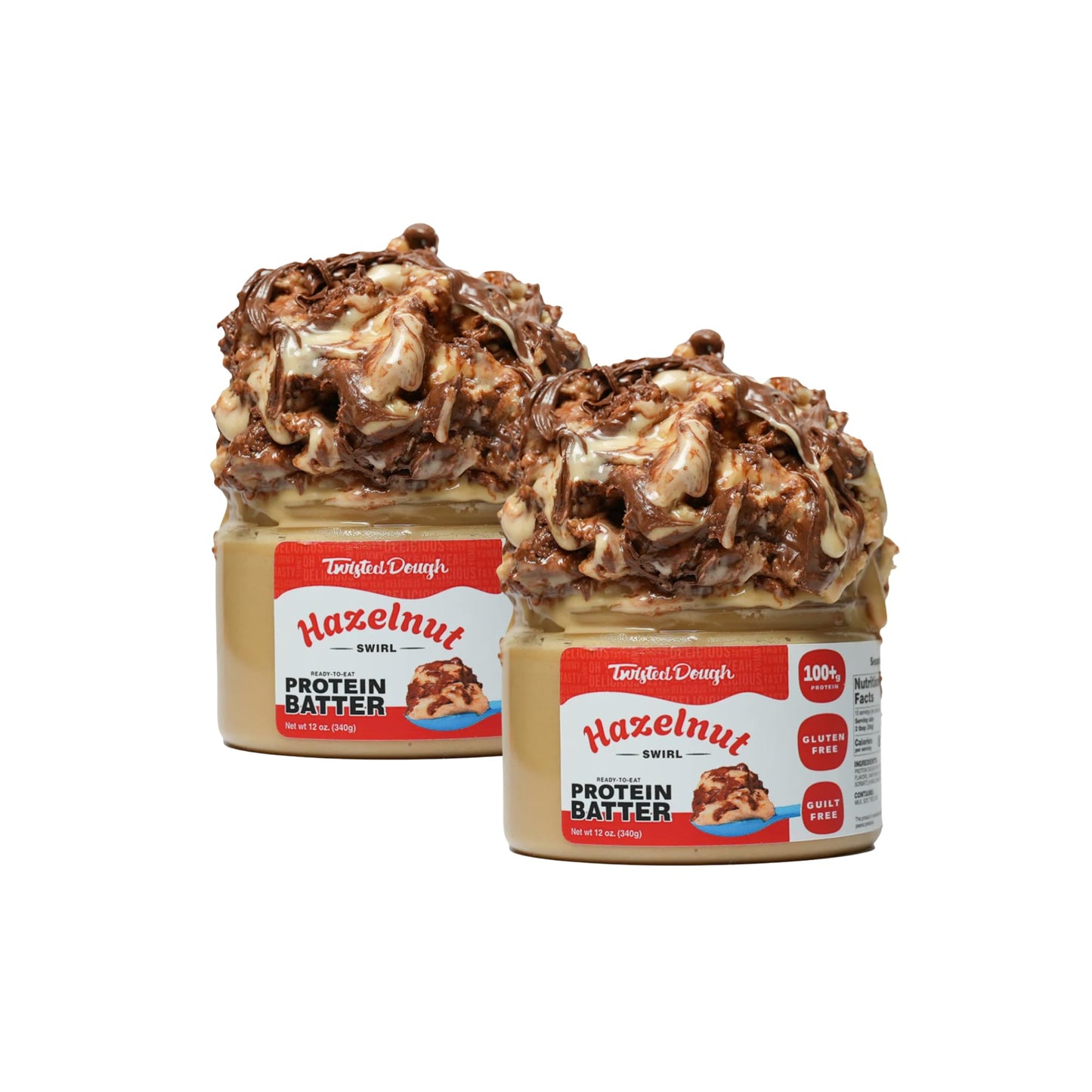 Twisted Dough Protein Cookie Dough, Hazelnut Swirl Flavor, 2 Pack, 100g Protein, Healthy Snacks, Gluten Free Edible Cookie Snack