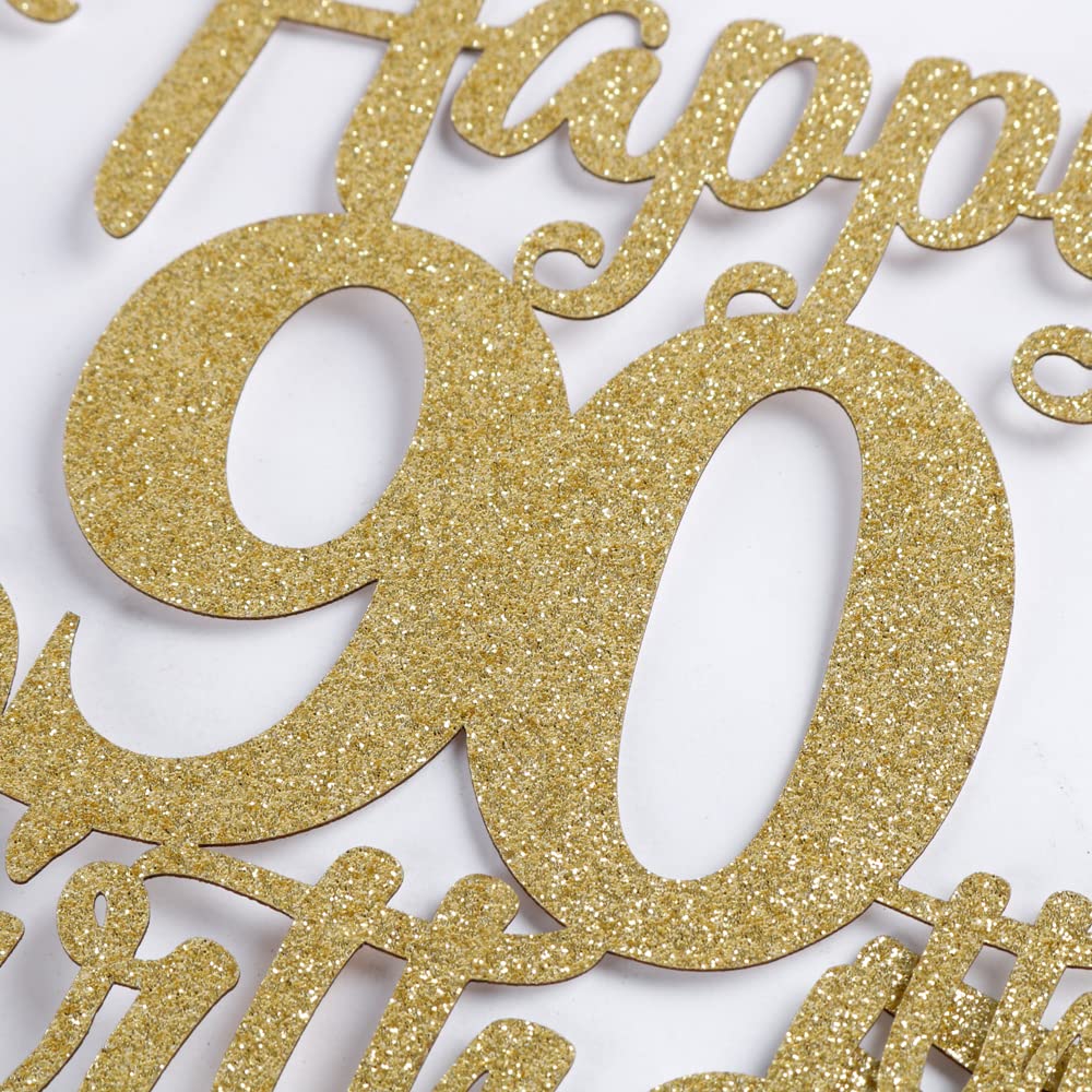Palasasa Gold Happy 90Th Birthday Cake Topper - 90Th Anniversary Cake Topper Party Decorations (90Th)