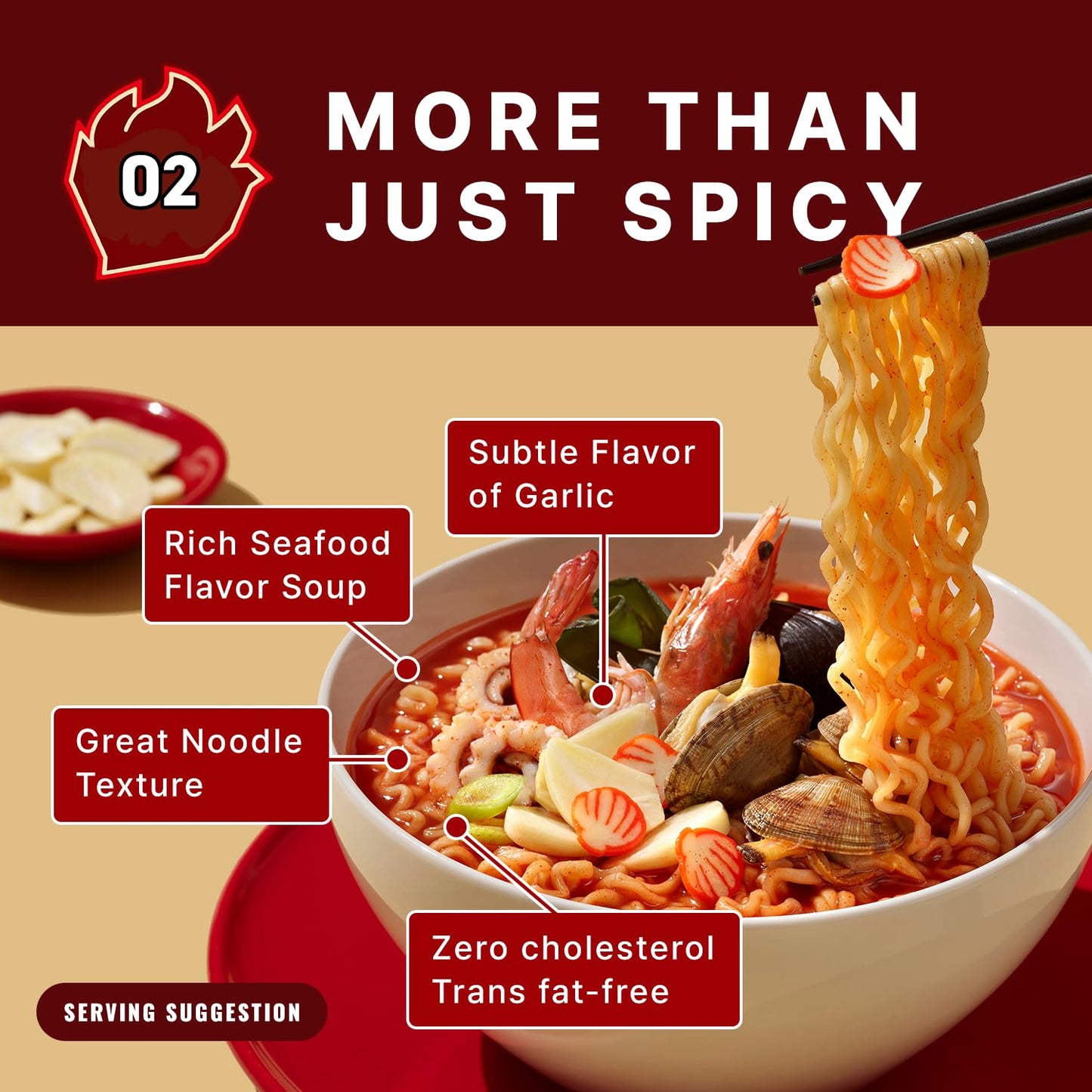 SAMYANG Instant Korean Ramen Noodles, Garlic & Clam Flavor, Spicy Soup, 4 Bags (3.88 OZ each)