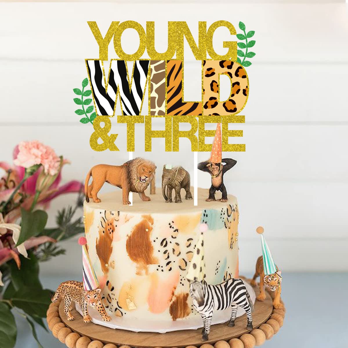 Sursurprise Cake Topper Set, Jungle Animals, Happy 3rd Birthday Decor, 25 Pack, Paper, Model DPA-0830, Color 3rd