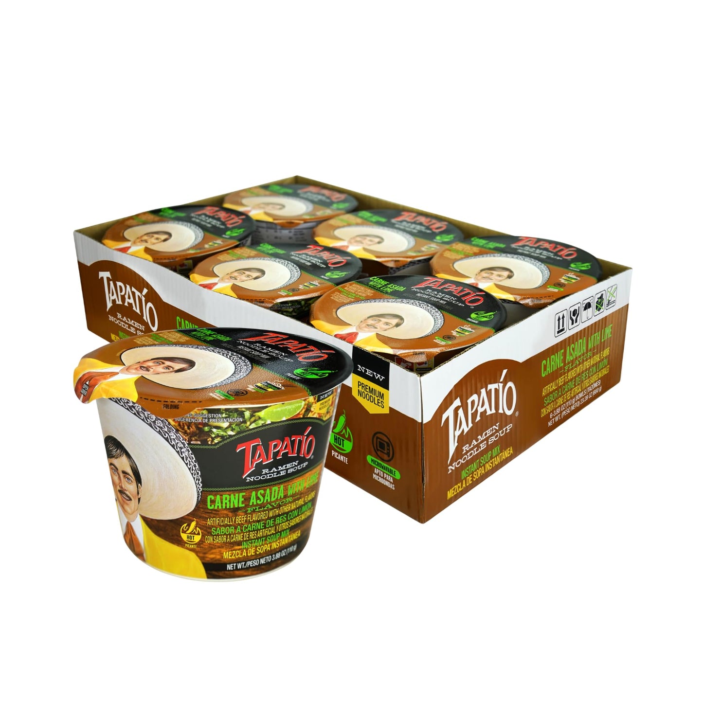 Tapatio Ramen Noodle Soup - Big Bowl - Carne Asada With Lime Flavor, 3.88 Oz (Bulk Case Of 6)