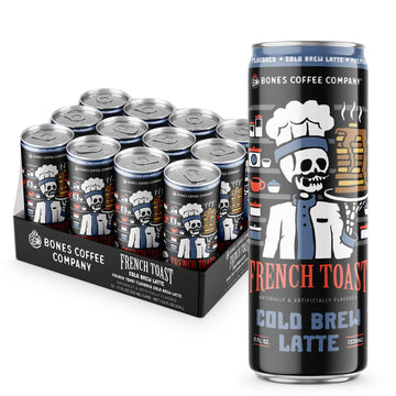 Bones Coffee Company French Toast Flavored Cold Brew Latte, Medium Roast Iced Coffee in Can,Ready to Drink, 11 Fl Oz (12 Pack)