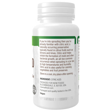 NOW Foods, Citric Acid, Sprouting Aid, Great Substitute for Salt, Preservative Found in Citrus Fruits, 4-Ounce