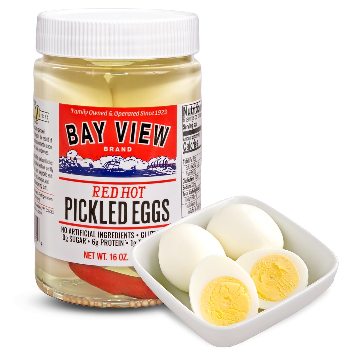 BAY VIEW BRAND Pickled Eggs, Gluten Free, 0g Sugar, 6g Protein, 16oz (Pack of 1)