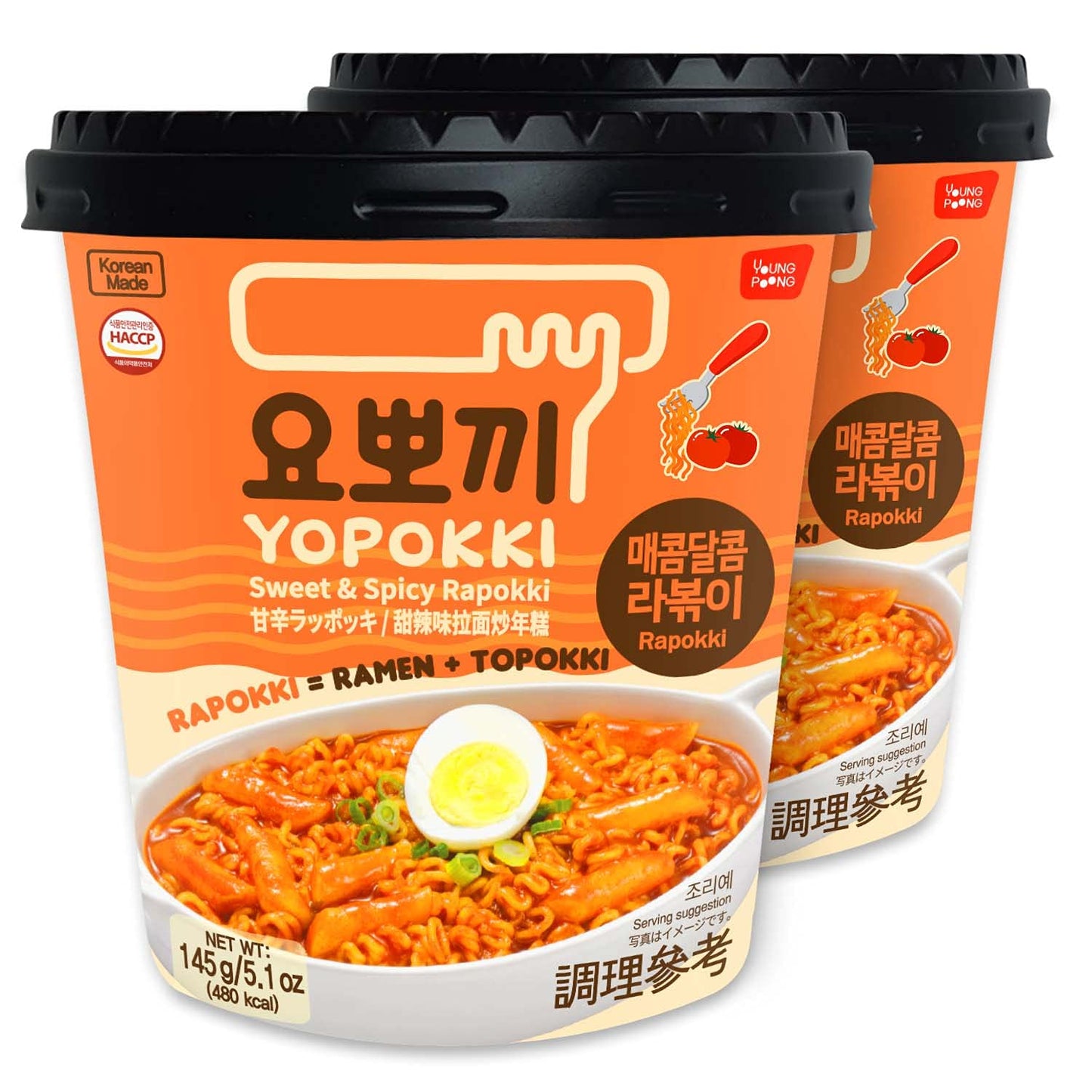 Yopokki Instant Rabokki Cup (Sweet Mild Spicy, Cup Of 2) Korean Street Food With Sweet And Moderately Spicy Sauce Ramen Noodle T