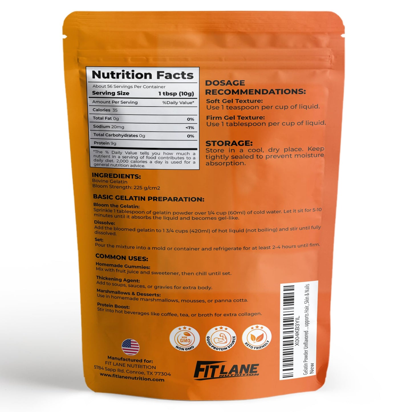 Gelatin Powder Unflavored 1.3 lbs Bulk Bag - Gelatina Sin Sabor en Polvo - Product of USA - Perfect for Desserts  Baking & Cooking - Supports Hair  Skin & Nails