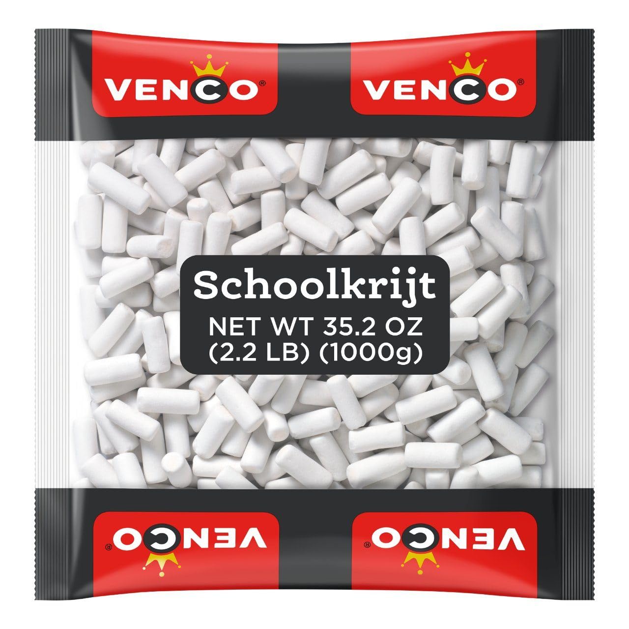 Venco Schoolkrijt Licorice Chalk Sticks 2.2Lbs Bag - Crunchy White Mint Coated Candy - Soft Sweet Anise Filling - Original Dutch