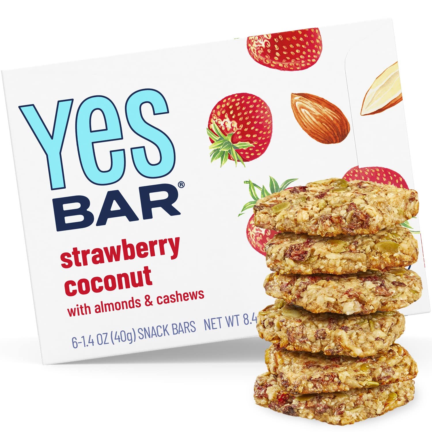 The YES Bar Strawberry Coconut Protein Bar - Vegan, Gluten Free, Low Sugar - 6 Count