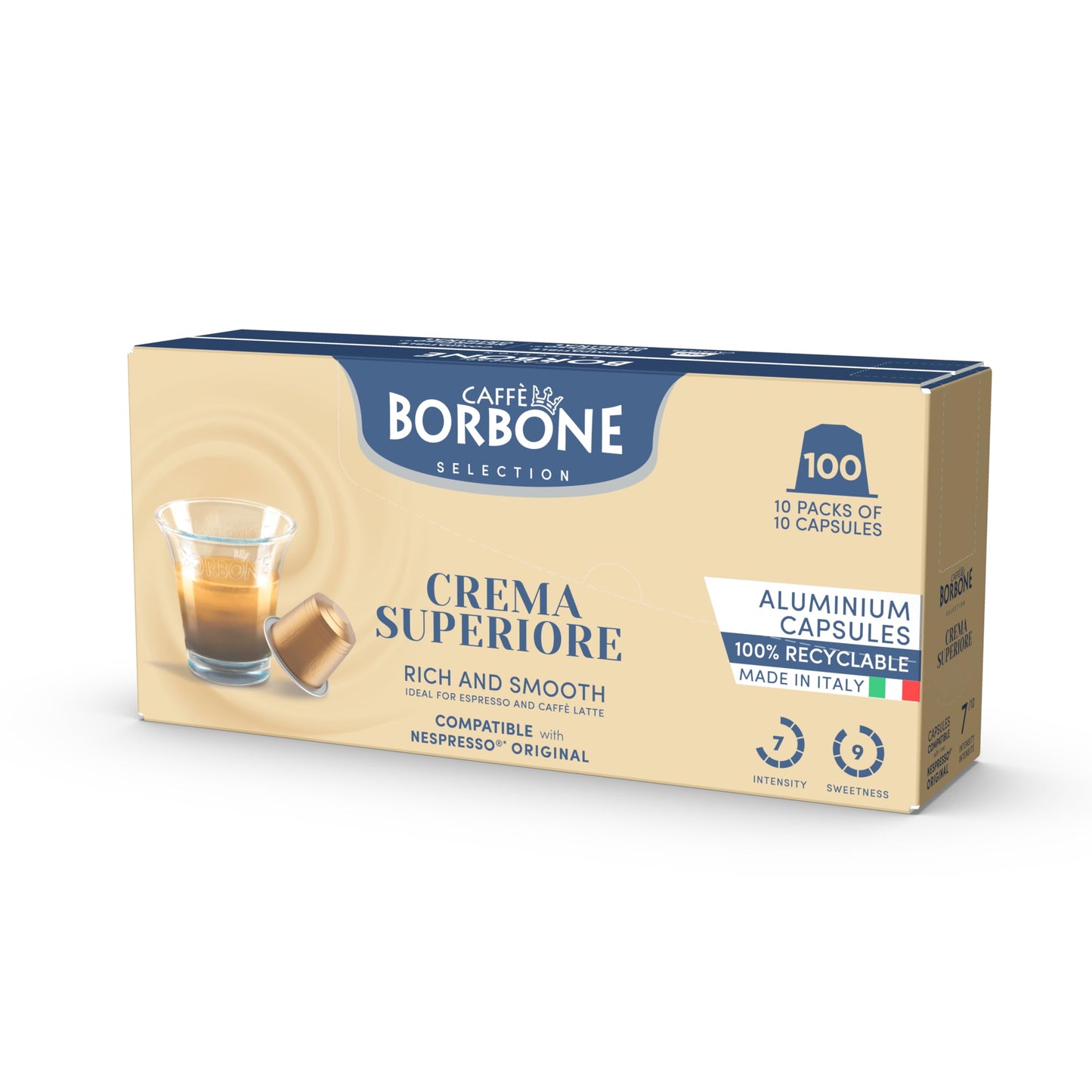 Caffè Borbone Aluminum Coffee Pods for Nespresso, Crema Superiore, Medium Roast, 50 Count