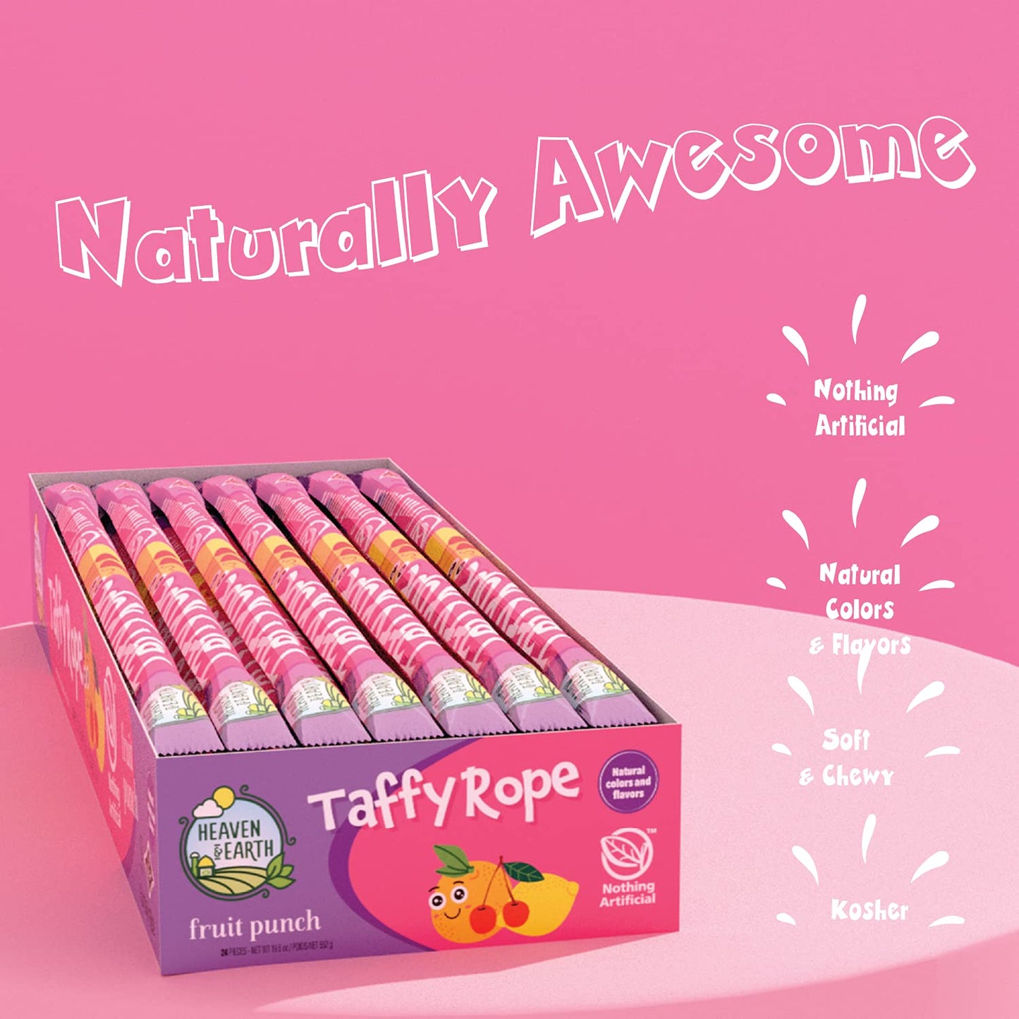 HEAVEN & EARTH Fruit Punch Taffy Rope, 19.5oz (24 Pack), Gluten Free, Natural Colors & Flavors