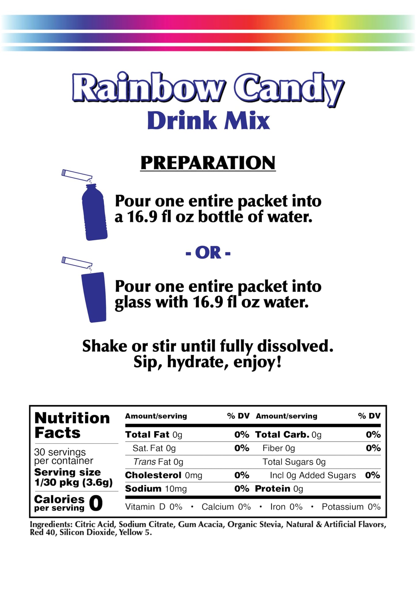 Gramzero 2Go Sticks - Rainbow Candy, Zero Calorie Sugar Free Drink Mix, Stevia Sweetened, Great For Nutrition Club Loaded Tea To