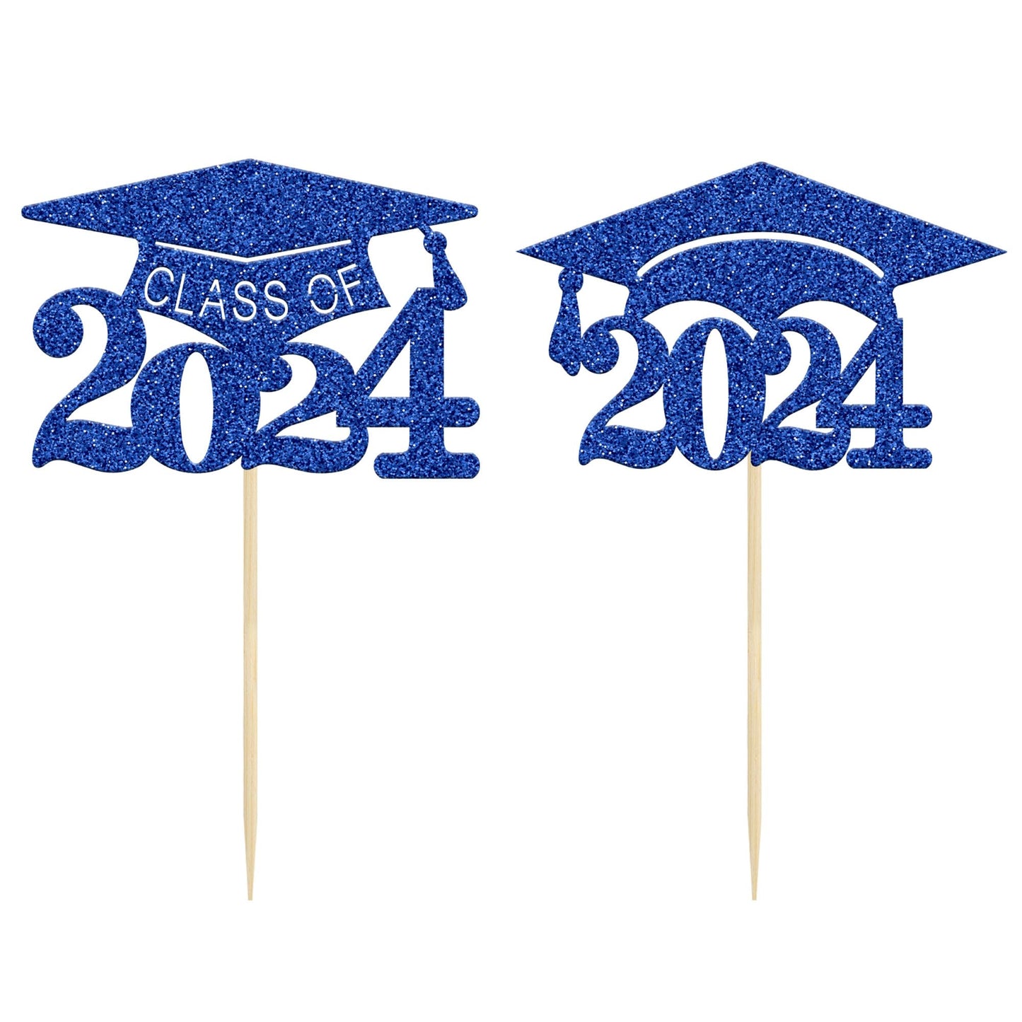 Gyufise 24Pcs 2024 Graduation Cap Cupcake Toppers 2024 Glitter Class Of 2024 Grad Cap Cupake Picks For 2024 Graduation Theme Par