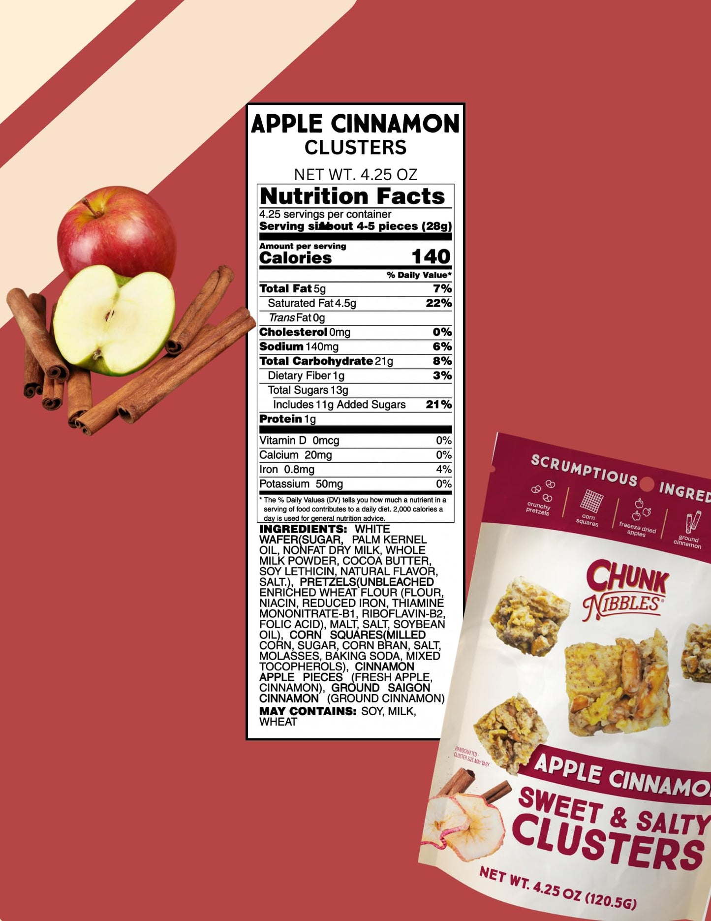 Chunk Nibbles Snack Clusters | Apple Cinnamon Bite-Size Clusters | 4.25oz (Pack of 3)