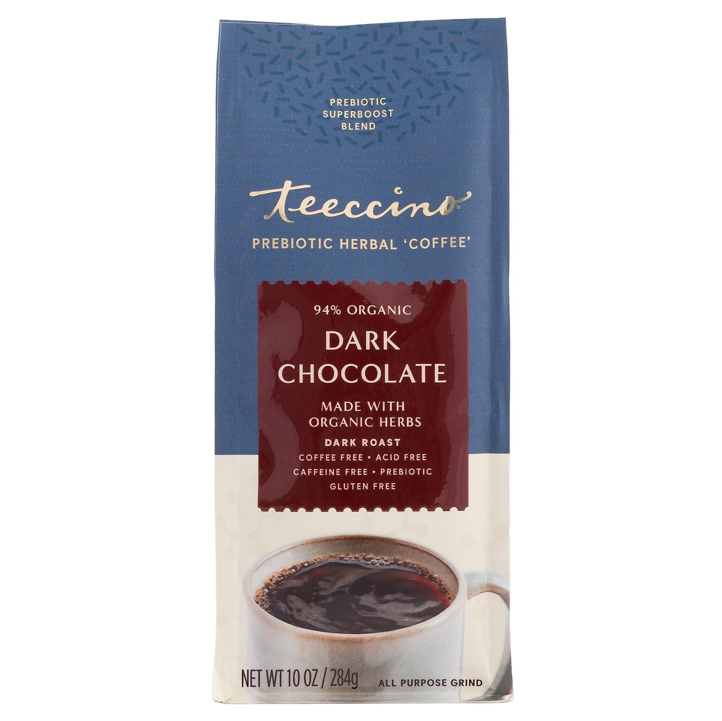 Teeccino Dark Chocolate Coffee Alternative - Caffeine-Free Herbal, 10 Ounce, Pack of 6