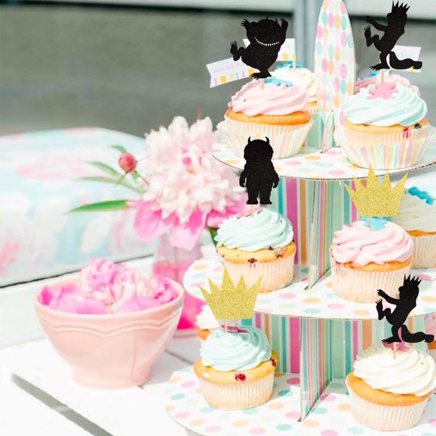 24 Pcs Glitter Where The Wild Things Are Inspired Cupcake Toppers Wild One Crown Cupcake Picks Baby Shower Kids Birthday Party C