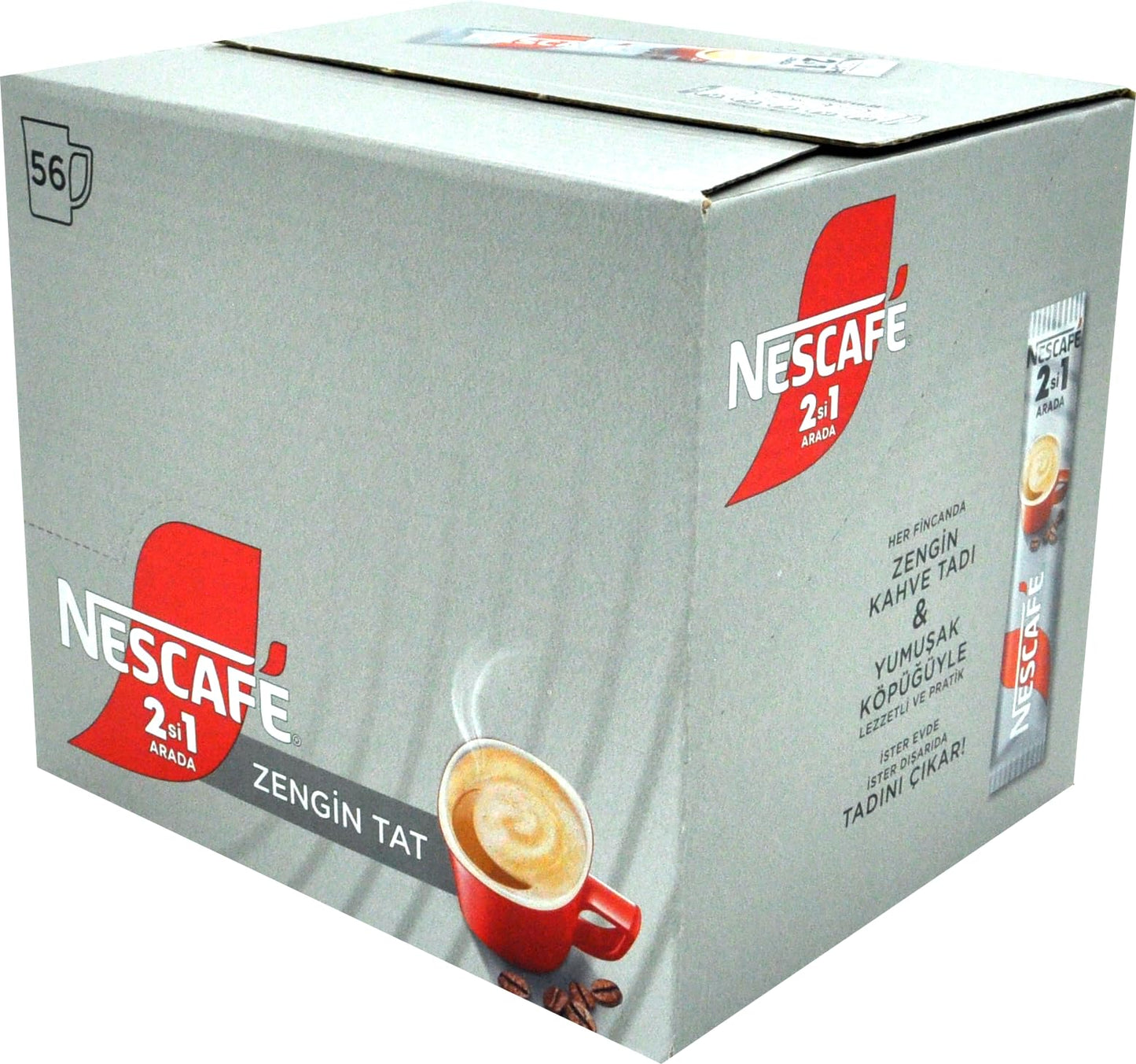 Nescafe 2 in 1 Unsweetened  Coffee + Coffee creamer  No Added Sugar - 56 Sticks