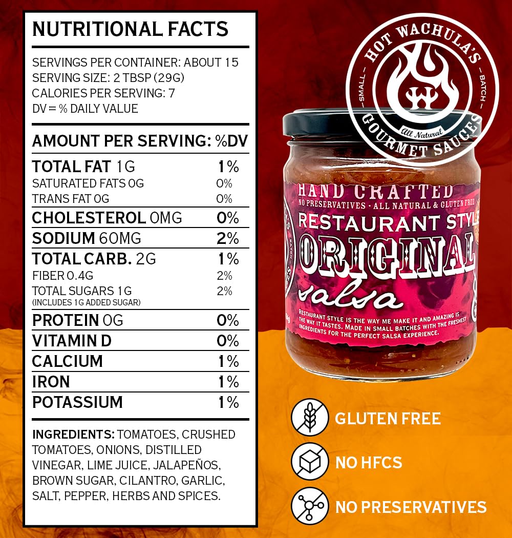 Hot Wachulas Restaurant Style Salsa, Medium, Hand Crafted, Gluten Free, No Sugar Added, 16 oz