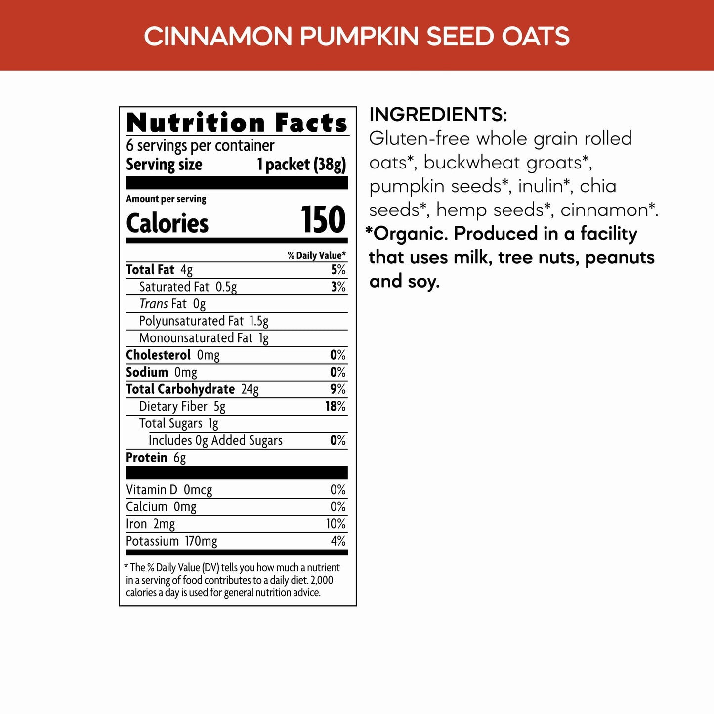 Natures Path Organic Qia Cinnamon Pumpkin Seed Instant Oatmeal, 8 oz (Pack of 6), Gluten Free, Non-GMO