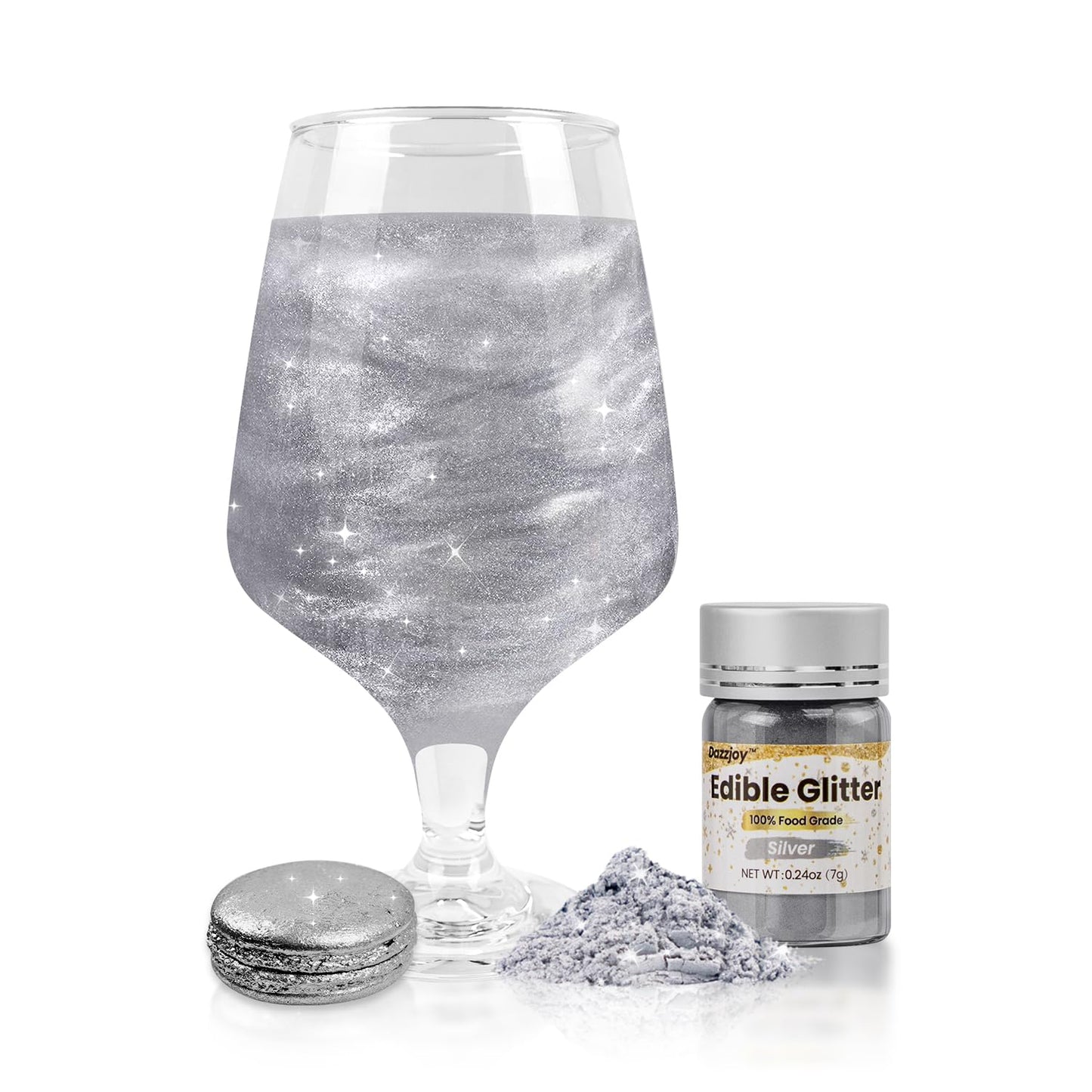 Dazzjoy Silver Edible Glitter, Food Grade Shimmer for Cake Decorating, 7g