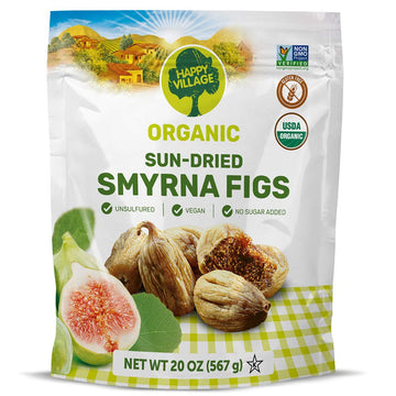 Organic Turkish Dried Figs, No Sugar Added Dried Fruit | Happy Village | 20 Oz Fresh Packed - Unsweetened Unsulfured Fruits - Sun Dry Smyrna Fig