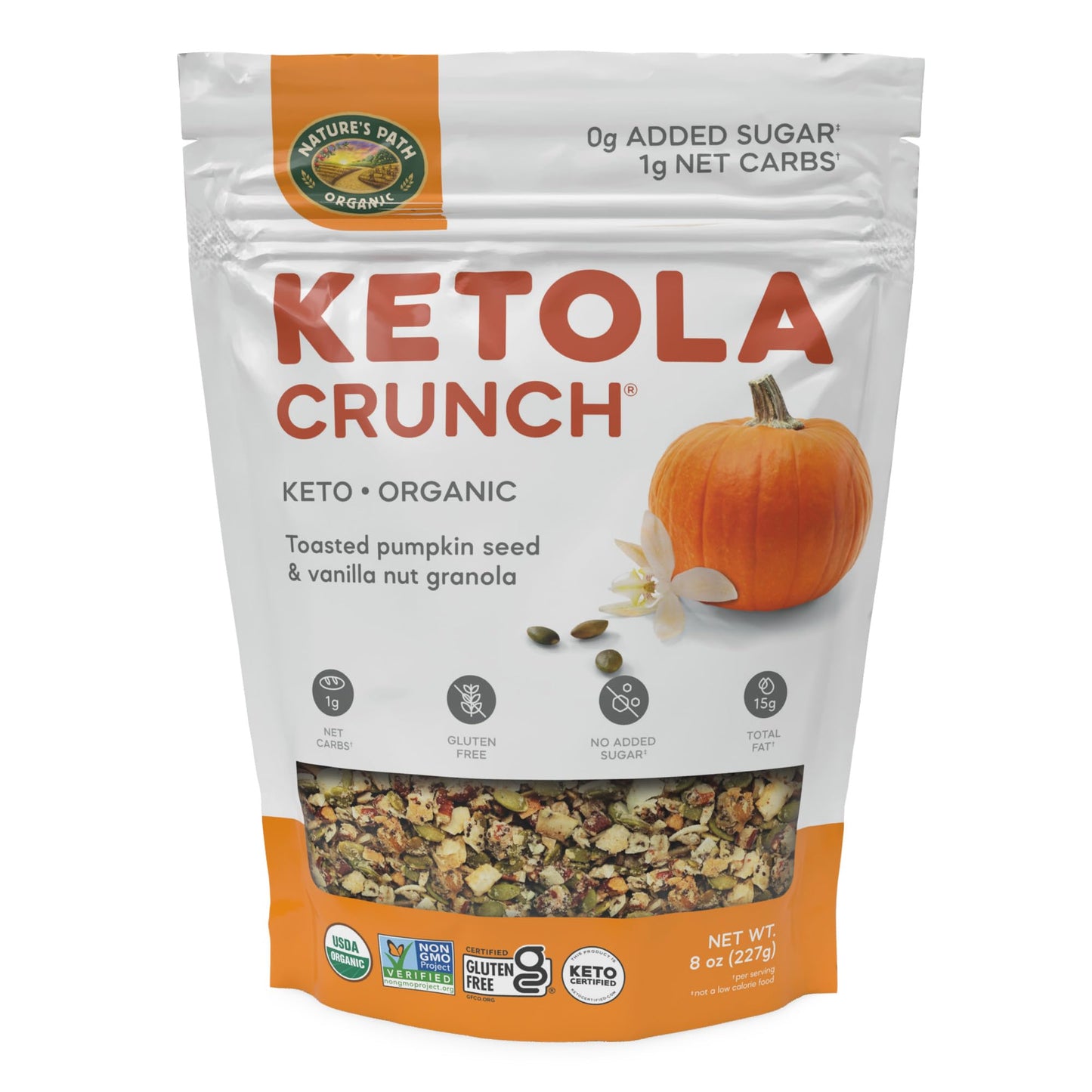 Nature's Path Organic Keto Crunch Granola, Toasted Pumpkin Seed & Vanilla Nut, Gluten Free, 8 oz, Non-GMO, Pack of 1