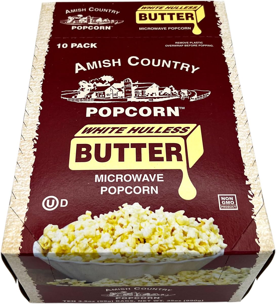 Amish Country Popcorn Old Fashioned Microwave Popcorn 10 Pack Medium White Non-GMO Gluten Free Kosher 0.35 Ounce Each