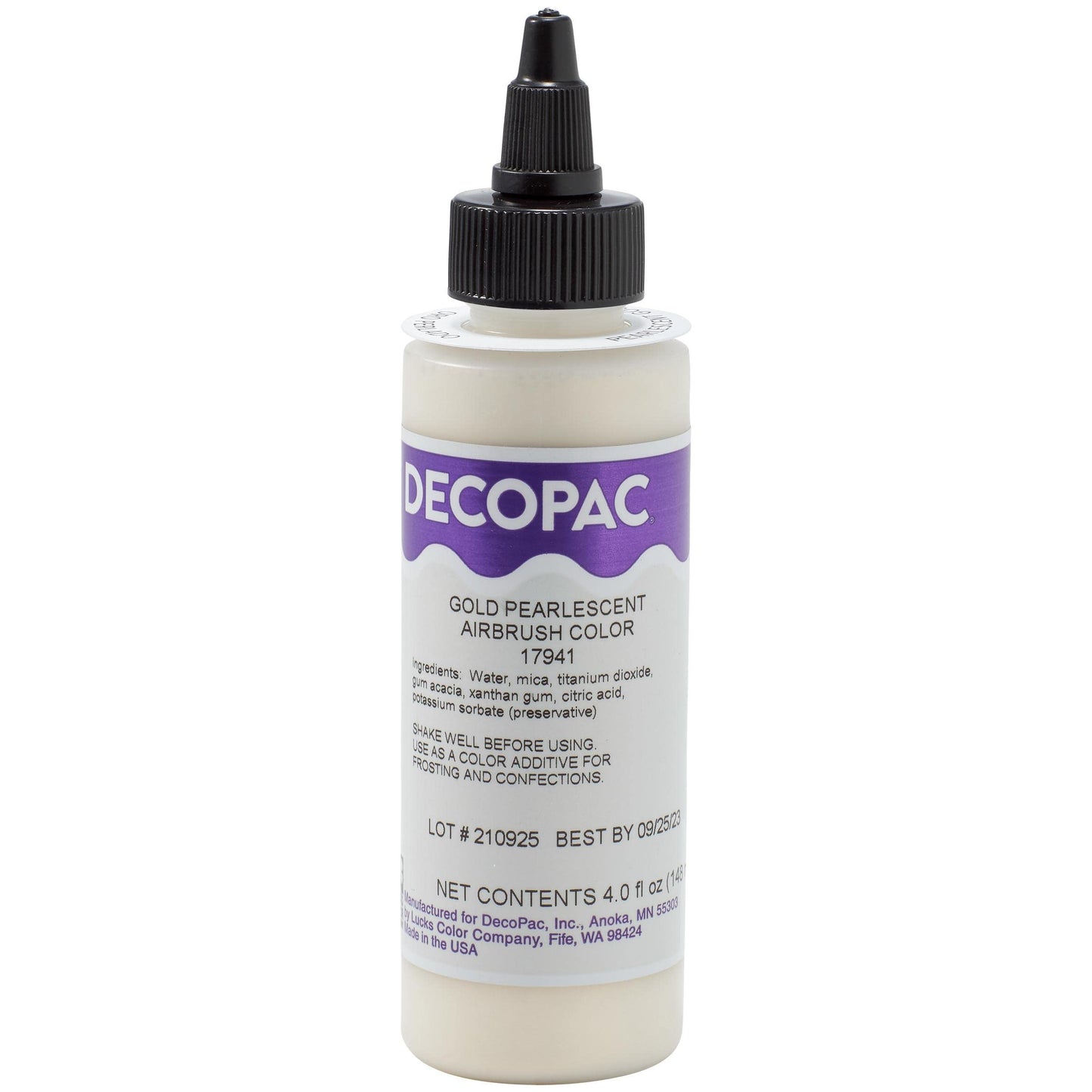 DecoPac Premium Airbrush Color, Edible Paint, 4oz, Pearlescent Silver Shimmer, Model 17942
