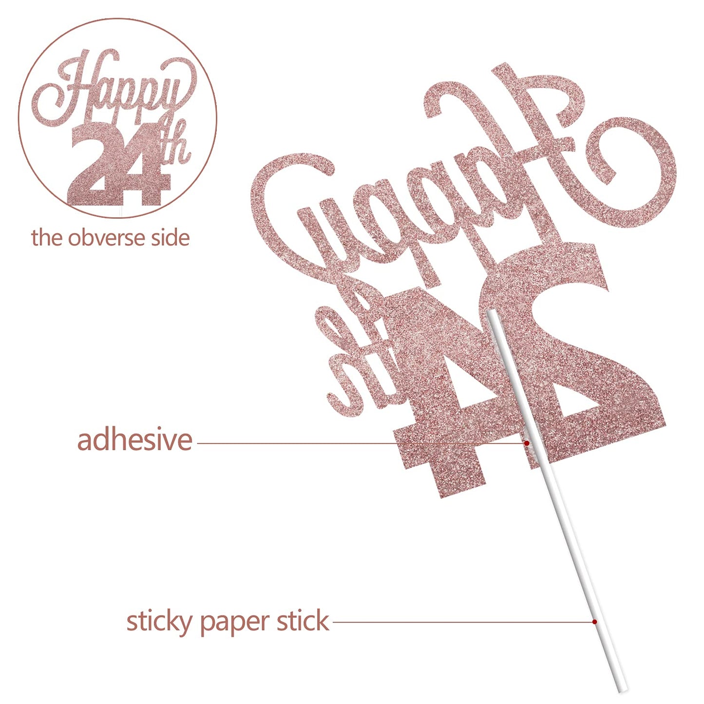 Lingteer Happy 24Th Birthday Cake Topper - Cheers To 24Th Birthday 24 Years Old Birthday Party Cake Decorations Sign.