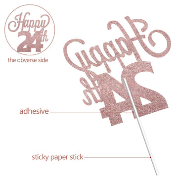 Lingteer Happy 24Th Birthday Cake Topper - Cheers To 24Th Birthday 24 Years Old Birthday Party Cake Decorations Sign.