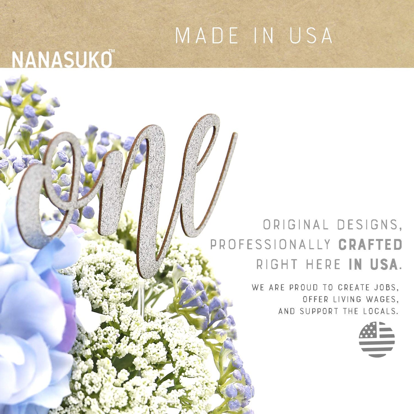 Nanasuko 1St Birthday Cake Topper - One - Double Sided Silver Glitter - Premium Quality Made In Usa