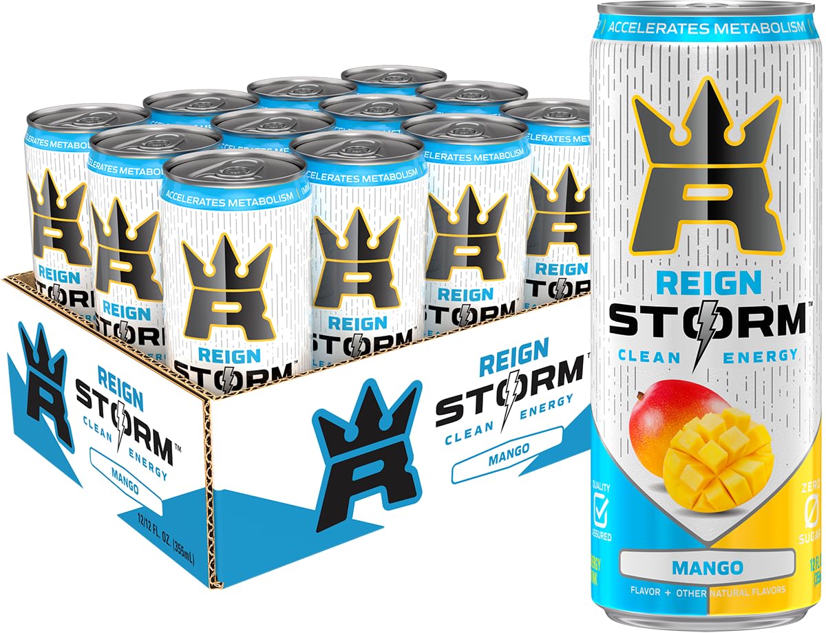 REIGN Storm Energy Drink, Mango Flavor, 12 Fl Oz, Pack of 12