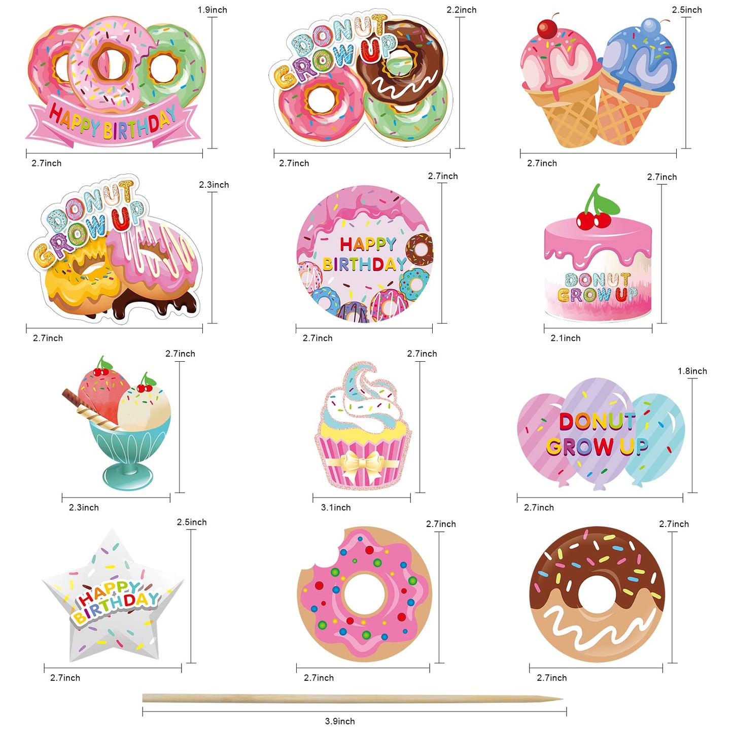 48Pcs Donut Birthday Party Supplies Donut Grow Up Cupcake Toppers, Donut Theme Party Cake Decorations, Doughnut Happy Birthday C
