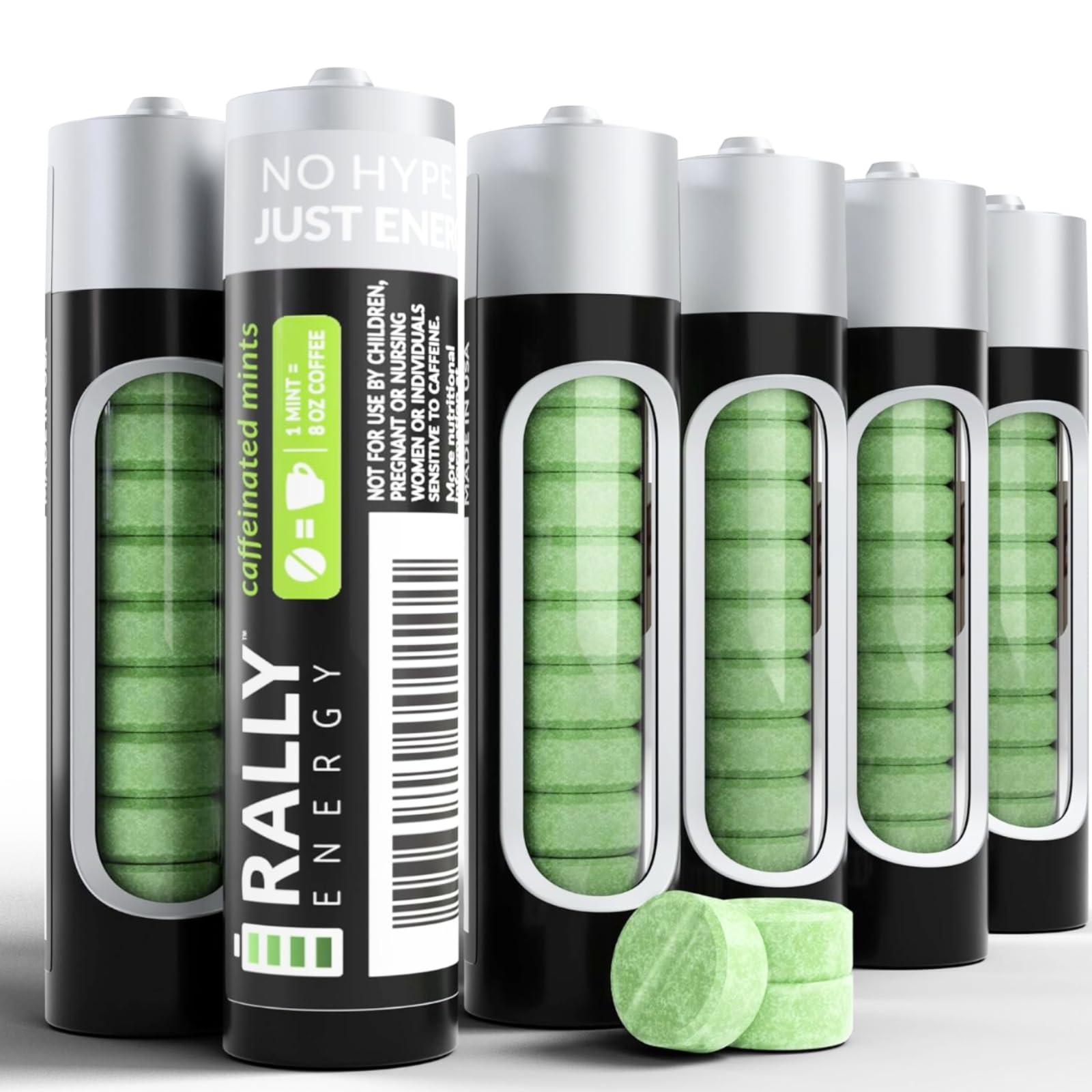 Energy Blend Mints By Rally  60Milligram Energy Blend  Instant Energy  Fresh Breath Caffeinated Mints  0 Sugar  Natural Peppermint Flavor (6 Packs  60 Mints)