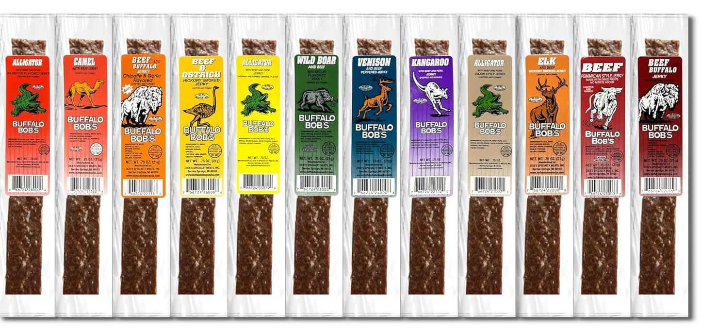 Buffalo Bob's Exotic Game Jerky - 20 Piece Variety Pack, 0.8 Ounce Snacks, Perfect Gift for Meat Lovers