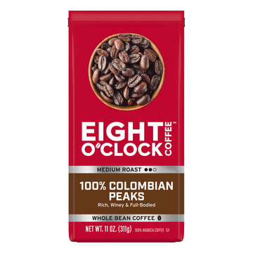 Eight OClock Coffee 100% Colombian Whole Bean Coffee, Medium Roast, 11 Ounce (Pack of 6)
