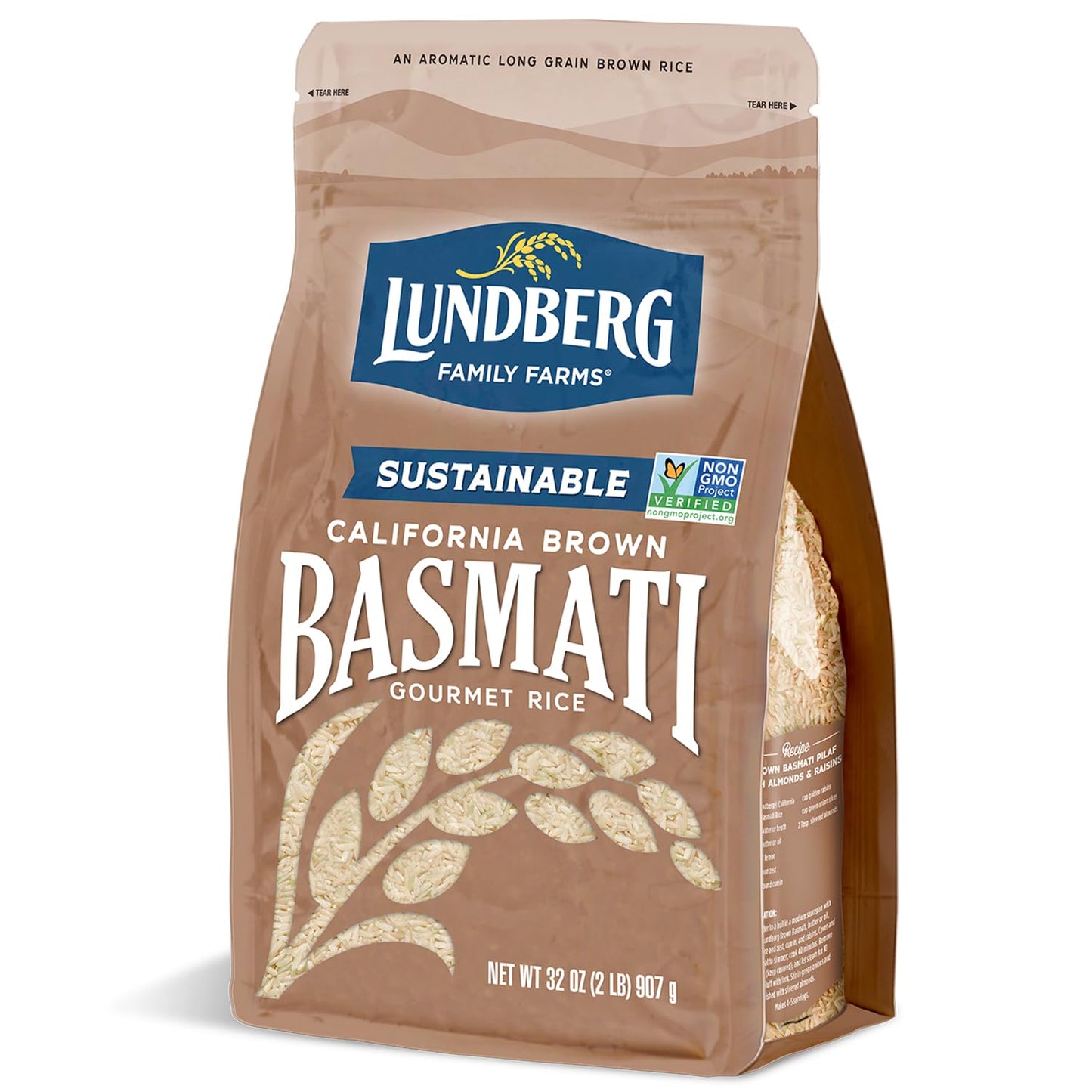 Lundberg Basmati Rice, Long Grain Brown Rice - Non-Sticky, Fluffy Aromatic Rice, Sustainably Grown In California, Pantry Staples, 32 Oz