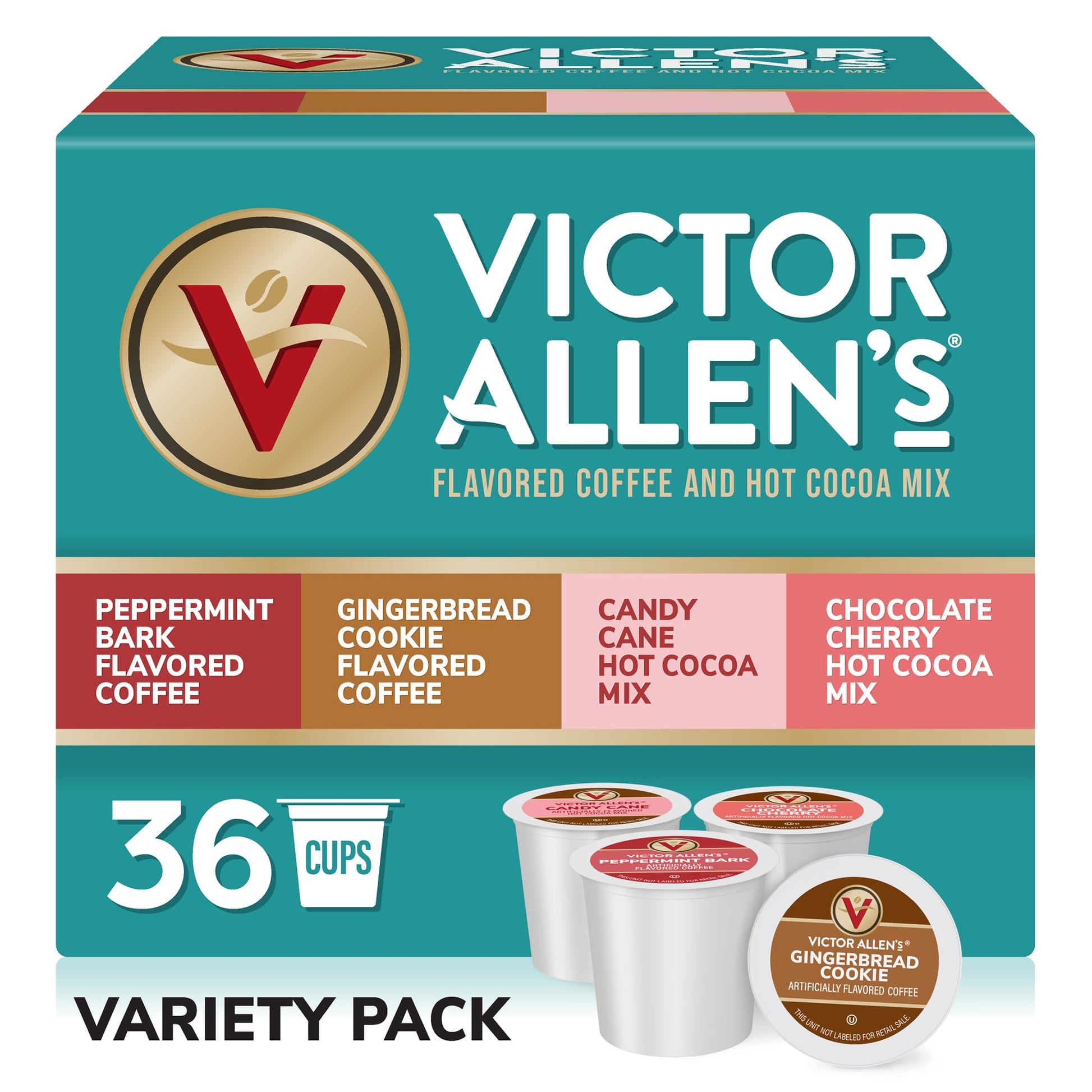 Victor Allens Coffee Holiday Favorites Variety Pack, 36 Count Single Serve K-Cups & Coffee Pods, Brown
