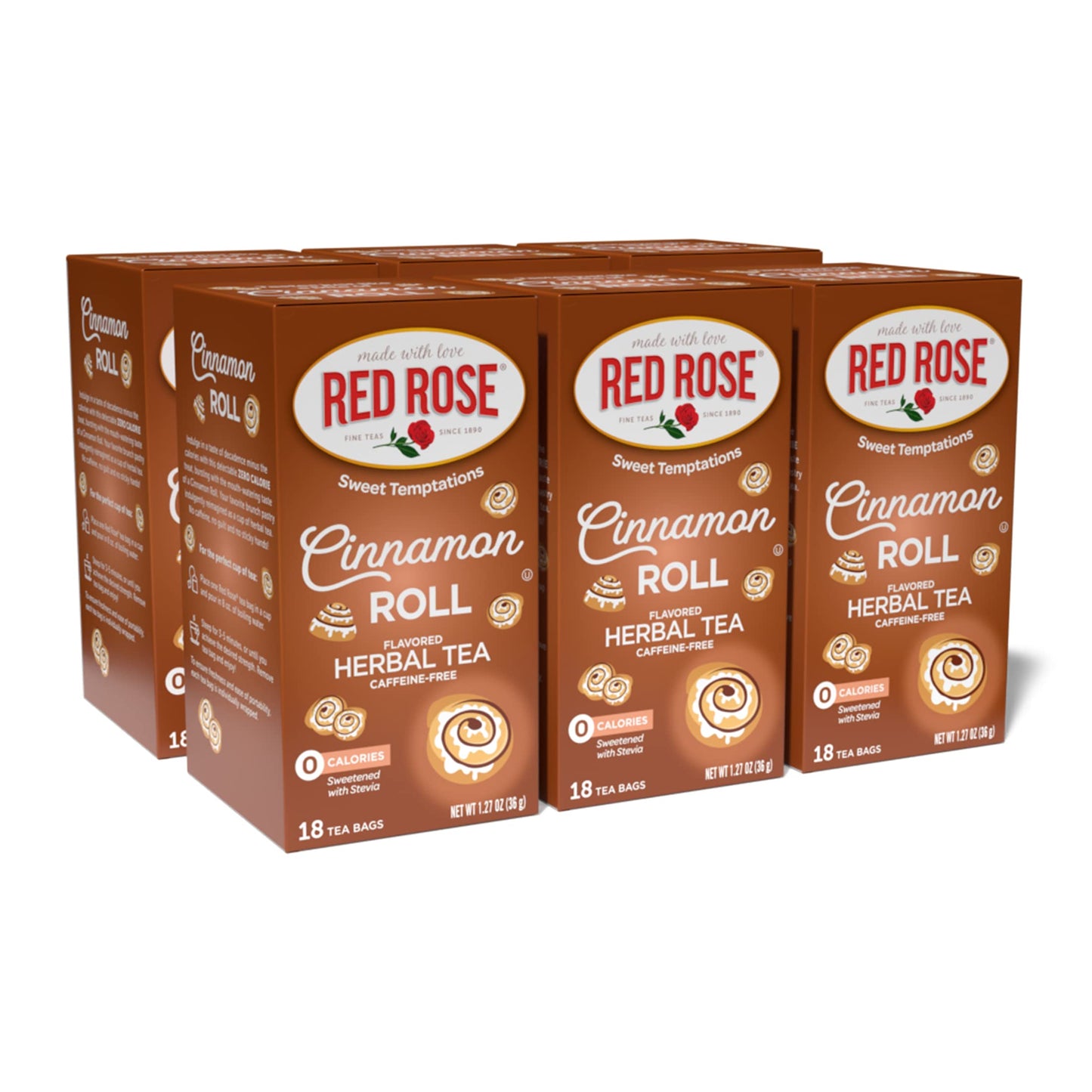 Red Rose Dessert Tea, Herbal Tea, Caffeine-Free, Naturally Flavored, 18 Count Pack of 6