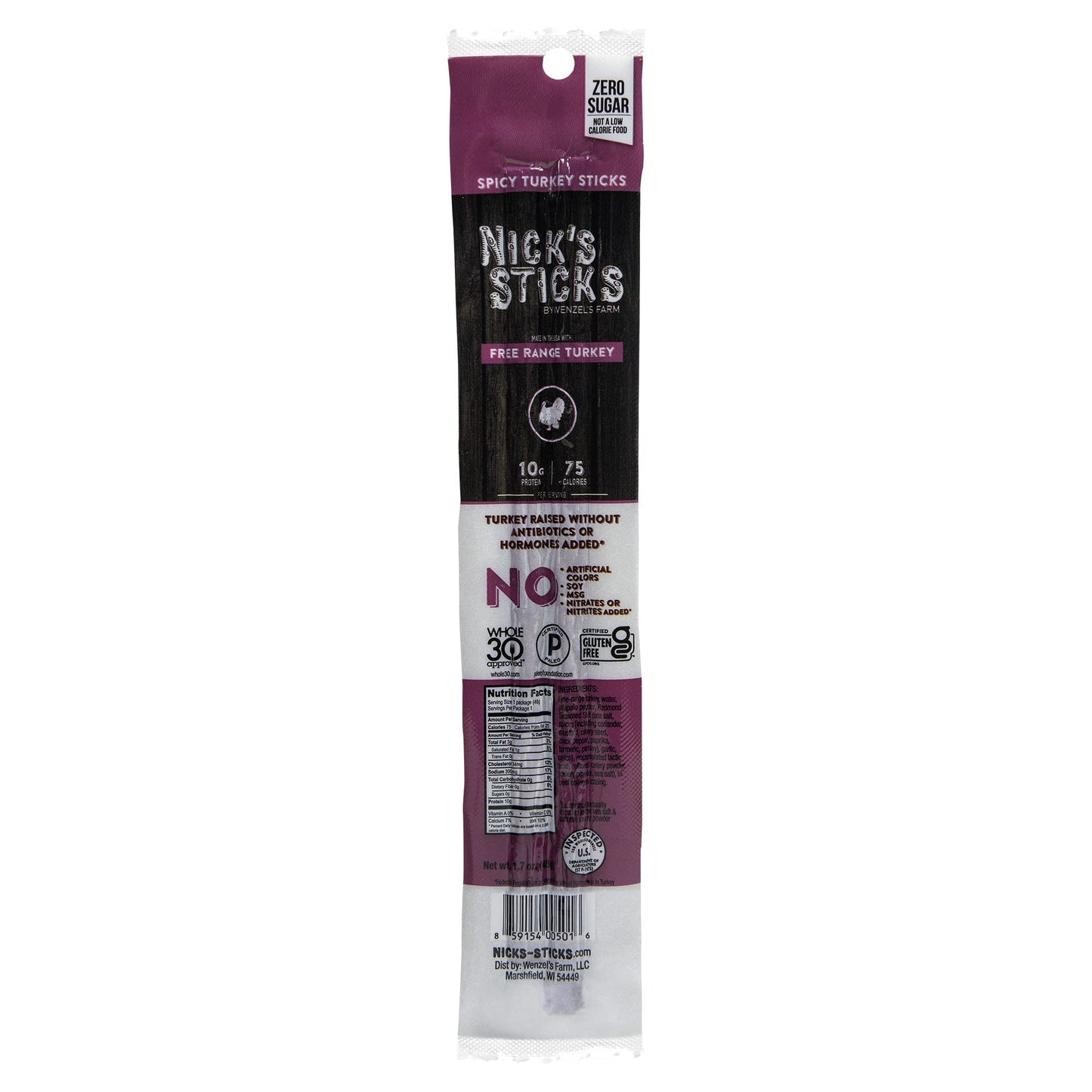 Nicks Sticks Spicy Free Range Turkey Snack Sticks  Made In The Usa  Gluten Free  Paleo, Keto, Whole30 Approved  No Soy, Antibiot
