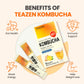 TEAZEN Lemon Ginger Kombucha Tea, Probiotics & Postbiotics, Zero Sugar, Low Caffeine, 10 Sticks, 1.76oz