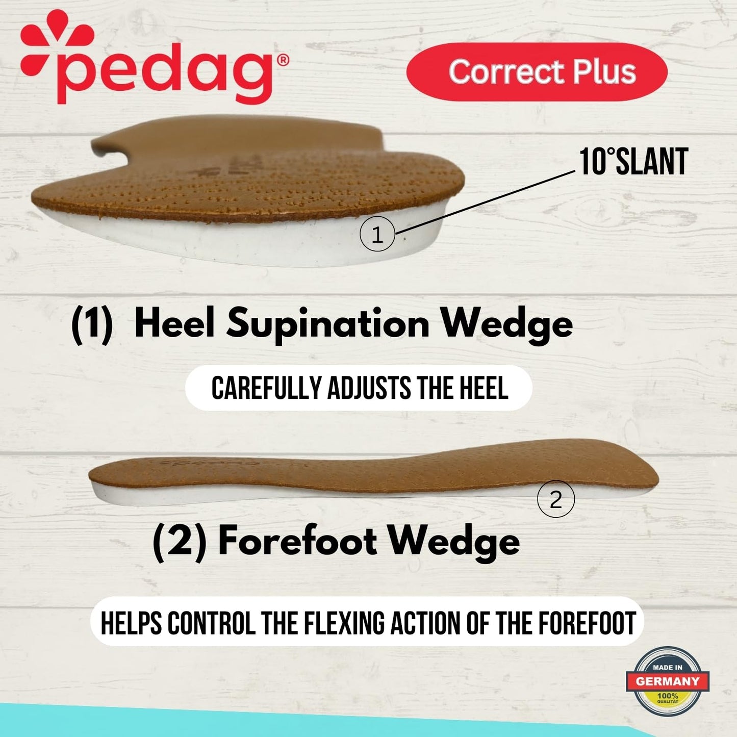 Pedag Correct Plus  German Handmade 3/4 Length Wedge For Oversupinators  Vegetable Tanned Leather Top Rubber Orthotic Footbed  1