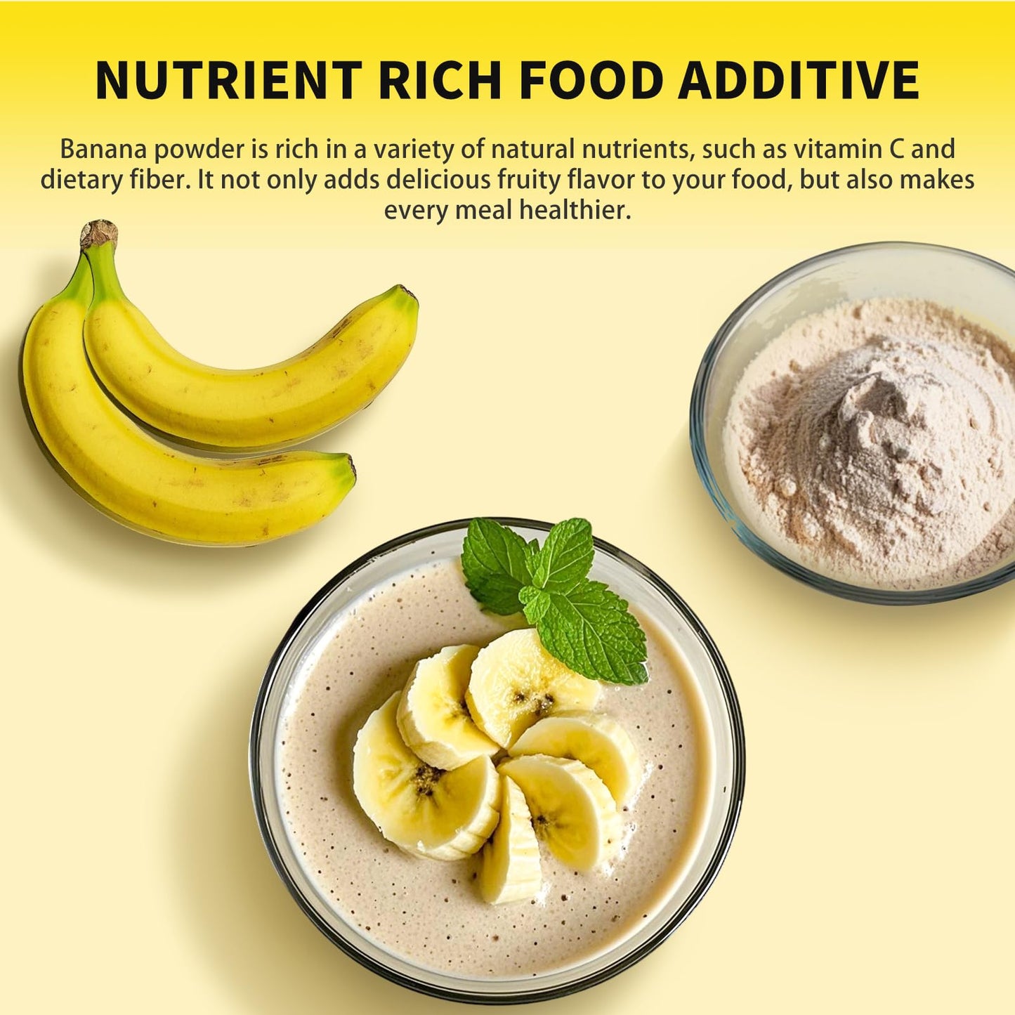 Banana Powder, 8.82Oz Freeze Dried Banana Powder, Freeze Dried Fruit, No Added Or Sugar, Suitable For Baking, Oatmeal, Cereal, Y