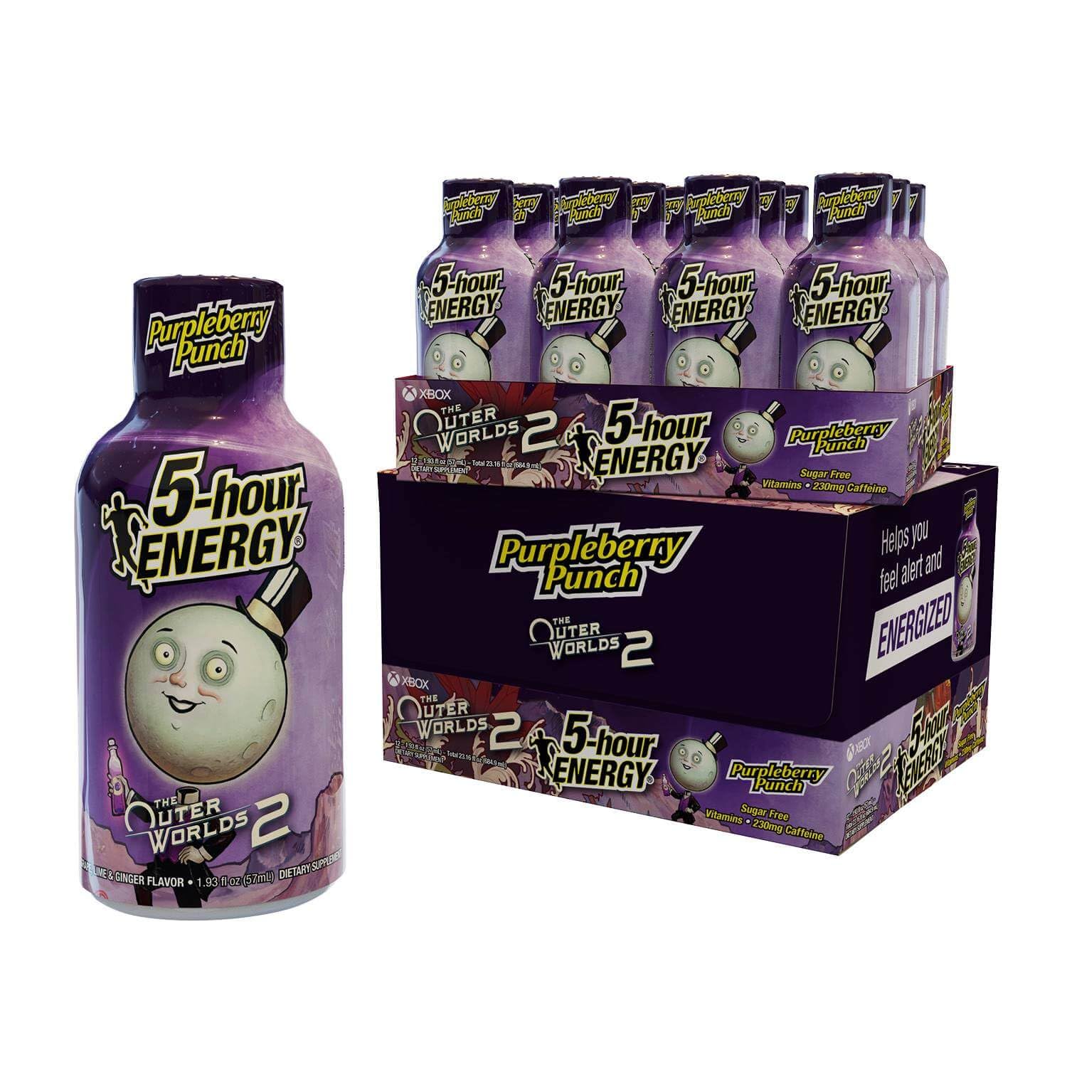 5-hour Energy Shots Outer Worlds 2 Purpleberry Punch Flavor  1.93 Fl Oz  Pack of 24