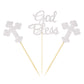 Ercadio Silver Glitter Cupcake Toppers, 24 Piece Set, Paper, Christian Party Decoration