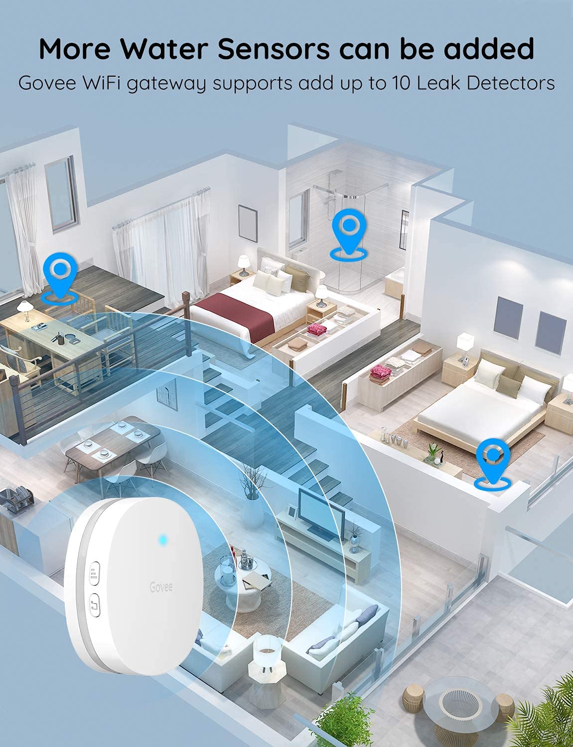 Govee Wifi Water Sensor 2 Pack, 100Db Adjustable Alarm And App Notifications, Leak And Drip Alerts By Email, Detector For Home,