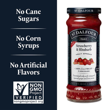 St. Dalfour Strawberry & Rhubarb Fruit Spread - 10Oz - 100% From Fruit & Rhubarb, No Artificial Ingredients, Non-Gmo, No Cane Su