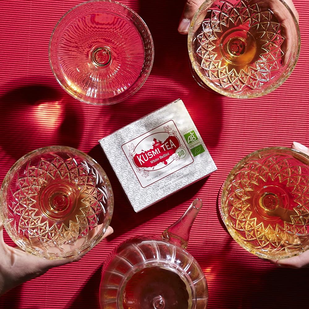 Kusmi Tea - White Bellini - Organic Blend Of White Tea, Peach & Apricot - Organic Flavored White Teas - Enjoy Hot Or Iced - Smoo