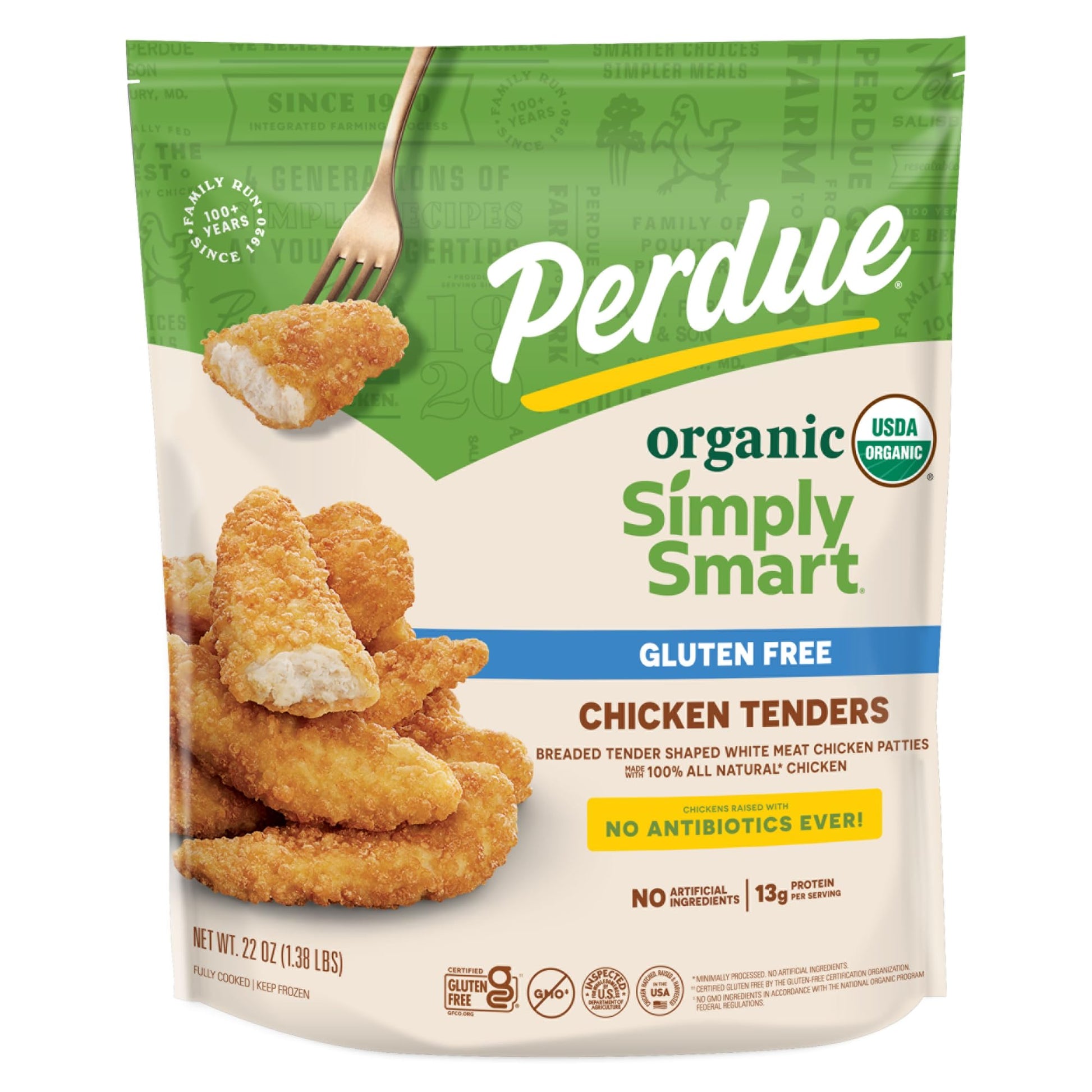 Perdue Simply Smart Organics Breaded Chicken Breast Tenders Gluten Free, 22 oz. (Frozen)
