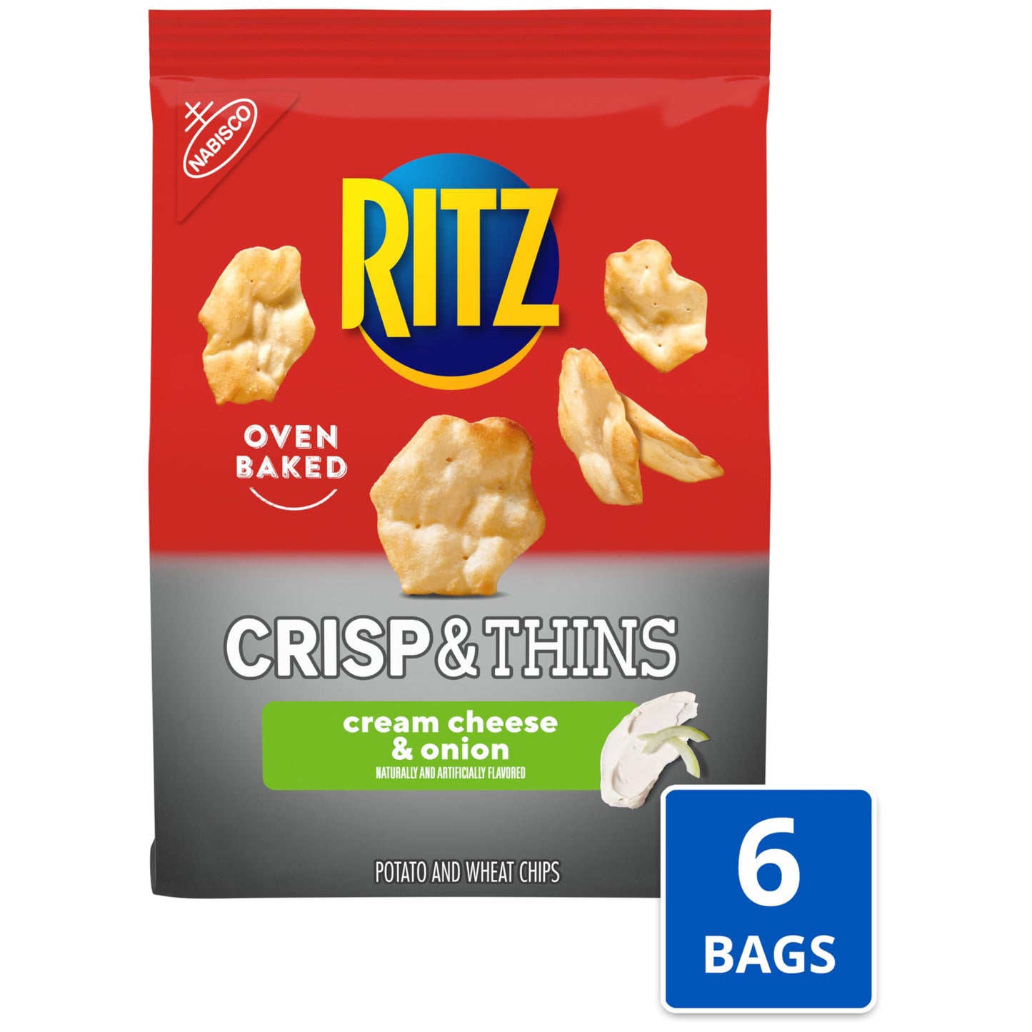 Ritz Crisp And Thins Cream Cheese And Onion Chips, Party Snacks, Bulk Snacks, 6 - 7.1 Oz Bags